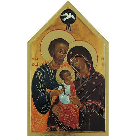 Icona Sacra Famiglia a cuspide stampa su legno - 32 x 19 cm