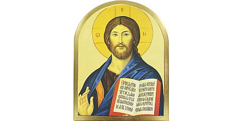 Quadro Cristo con Libro Aperto stampa su legno ad arco - 32 x 25 cm 