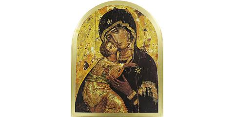 Quadro Madonna della Tenerezza stampa su legno ad arco - 32 x 25 cm