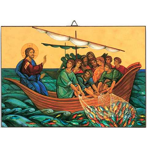 Icona Pesca Miracolosa stampa su Quadro in legno - 14,8 x 10,5 cm