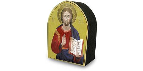 Quadro Cristo Pantocratore con il libro aperto a forma di cuspide - 5,5 x 7,5 cm