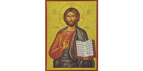 Quadro icona Cristo con libro aperto stampa su legno - 9 x 7 cm