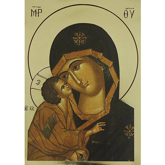 Quadro icona Madonna con Bambino stampa su legno - 9,5 x 6,5 cm