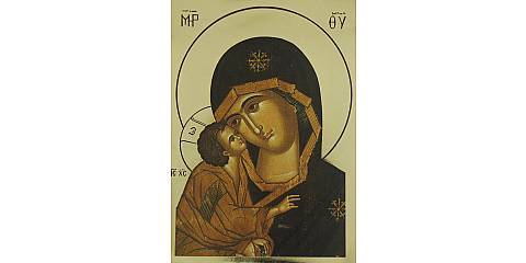 Quadro icona Madonna con Bambino stampa su legno - 14 x 10 cm