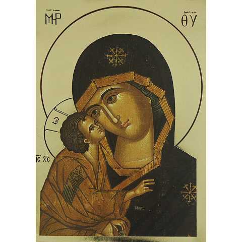 Quadro icona Madonna con Bambino stampa su legno - 14 x 10 cm