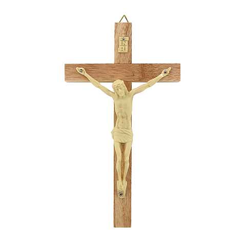 Crocifisso da parete in legno con Cristo in plastica - 13 cm