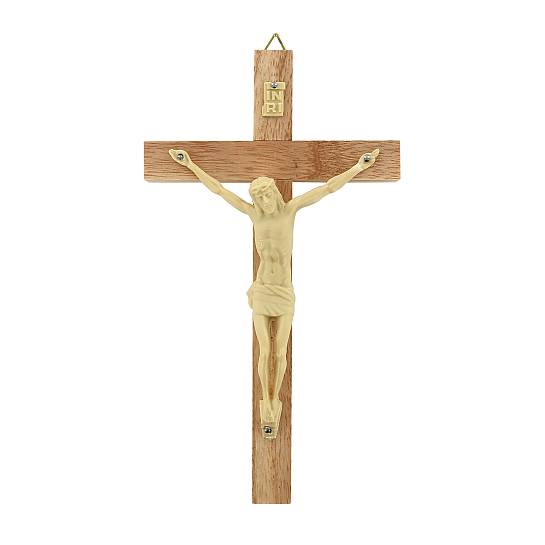 Crocifisso da Parete in Legno con Cristo in Plastica, Altezza Crocifisso 13 Cm