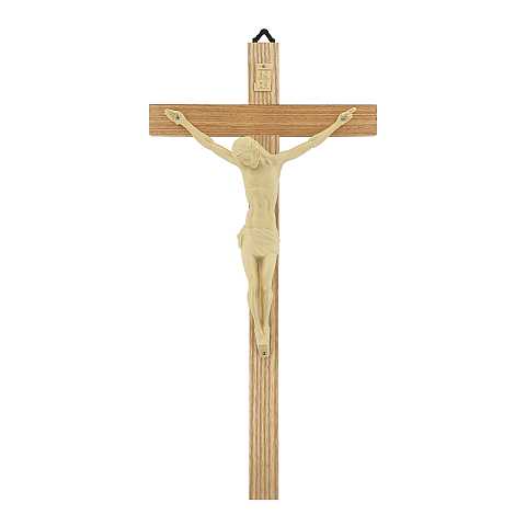 Crocifisso da Parete in Legno con Cristo in Plastica, Altezza Crocifisso 30 Cm