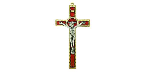 Crocifisso da parete Spirito Santo in metallo con smalto rosso - 17 cm