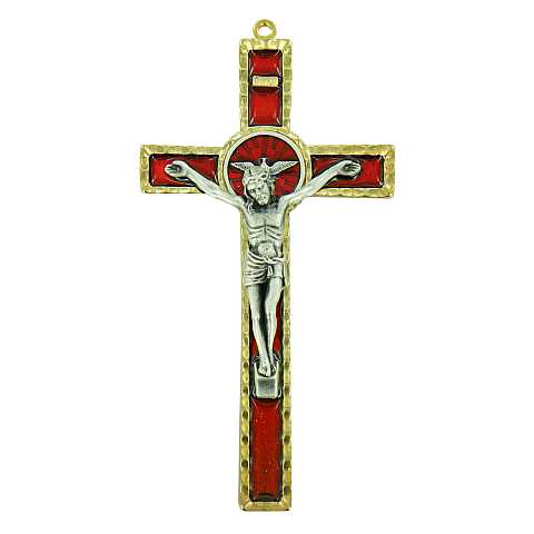 Crocifisso da parete Spirito Santo in metallo con smalto rosso - 17 cm