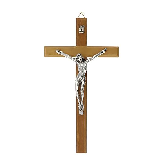 Crocifisso da parete in legno ulivo con Cristo in metallo ossidato - 20 cm