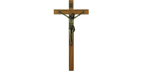 Crocifisso da parete in legno ulivo con Cristo in metallo ossidato - 30 cm