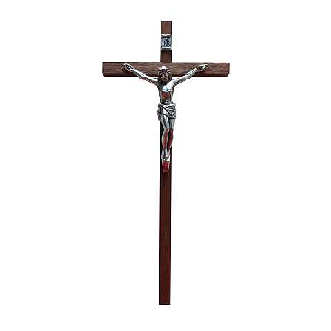 Crocifisso da parete in legno di mogano con Cristo in metallo - 25 cm