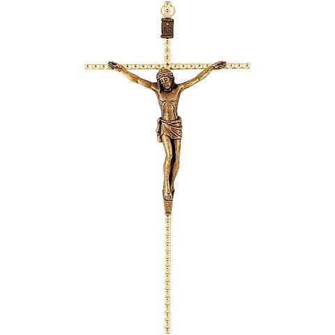 Crocifisso da parete in metallo dorato con Cristo brunito - 18 cm