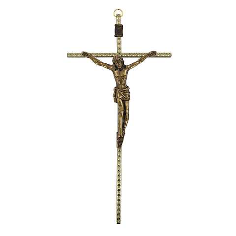 Crocifisso da parete in metallo dorato con Cristo brunito - 25 cm
