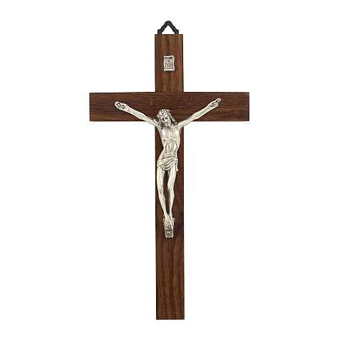 Crocifisso da parete in legno di noce con Cristo in metallo - 20 cm