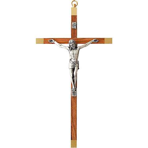 Crocifisso da parete in legno di ulivo con Cristo in metallo argentato - 23 cm