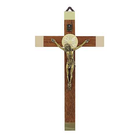 Crocifisso da parete in legno con Cristo in metallo brunito - 17 cm