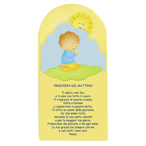 Quadro Preghiera del mattino in legno colorato giallo - 28 x 14 cm