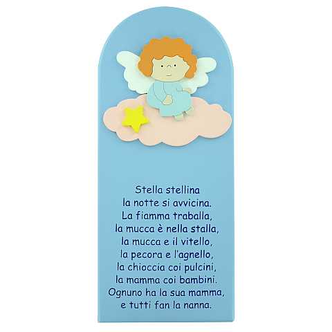 Ferrari & Arrighetti Quadretto per Bimbi, Quadro Stella Stellina in Legno Colorato Azzurro da Appendere al Muro / Parete, Idea Regalo per Bambini e Ragazzi del Catechismo, 28 x 12 Cm