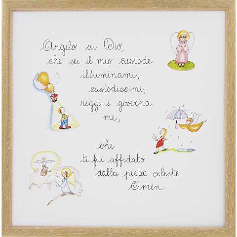 Quadro con Preghiera Angelo di Dio, Illustrato e Colorato, 29 x 29 Cm