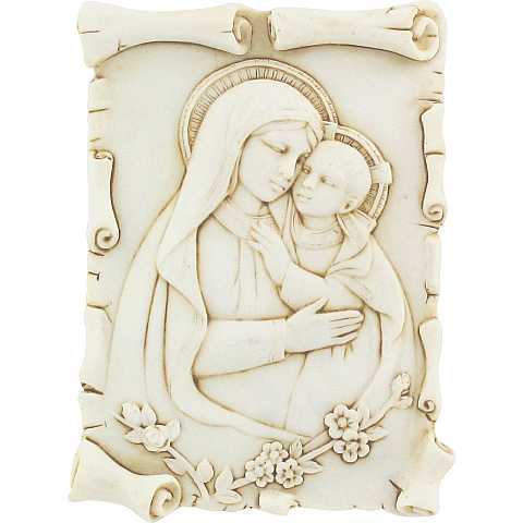 Quadro Madonna col Bambino tipo pergamena in resina - 10 x 7 cm