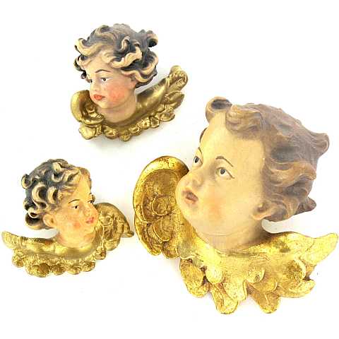 Coppia testine angeli in legno d'acero dipinto a mano con finiture in oro zecchino - 5 cm