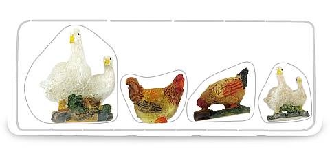 Statuine animali presepe: set 4 statuette oche e galline, in resina dipinta a mano (circa 2,5 cm)