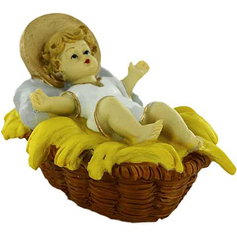 STOCK: Gesù Bambino con culla in resina colorata - 6 cm