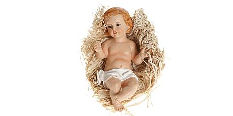 Gesù Bambino da 20 cm con simil-paglia per culla
