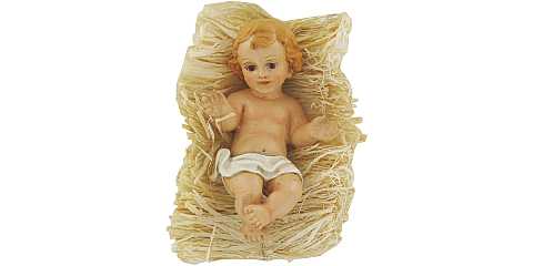 Gesù Bambino da 31 cm con simil-paglia per culla