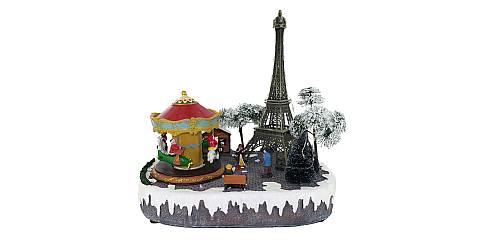 Villaggio natalizio Parigi con Tour Eiffel, movimento, luci, musica (32 x 29,5 x 26 cm)