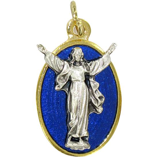 STOCK: Medaglia Cristo risorto ovale in metallo dorato con smalto blu - 2,2 cm