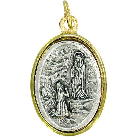 Medaglia Lourdes in metallo bicolore - 2,5 cm