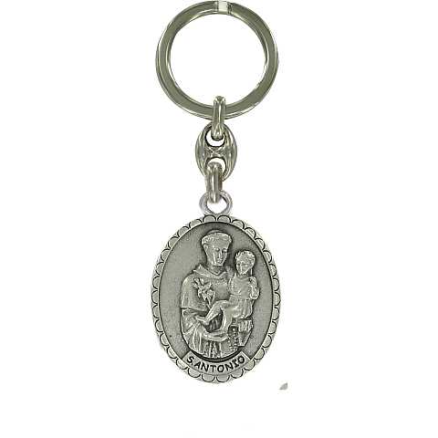Portachiavi Sant'Antonio ovale in metallo - 4 cm