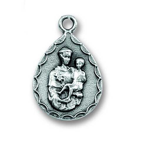 Medaglia Sant Antonio a forma di goccia in metallo ossidato