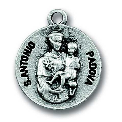 Medaglia di Sant Antonio tonda in metallo ossidato con reliquia mm.