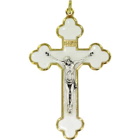 Croce in metallo dorato con smalto bianco - 4 cm