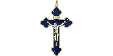 Croce in metallo dorato con smalto blu - 6 cm
