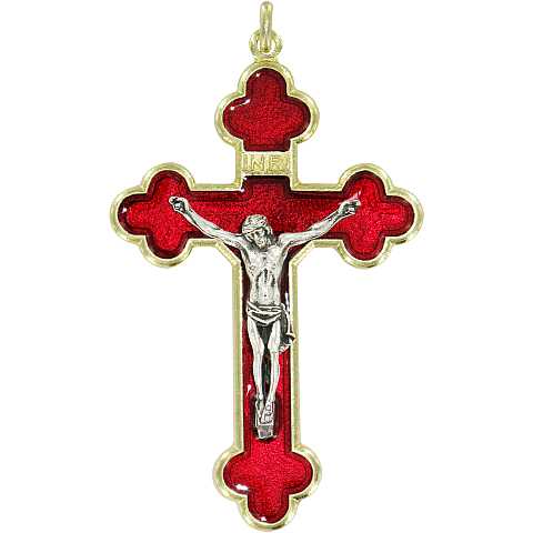 Croce in metallo dorato con smalto rosso - 6 cm