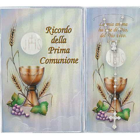 Bomboniera Comunione: Libretto ricordo della Prima Comunione con rosario, testi in italiano