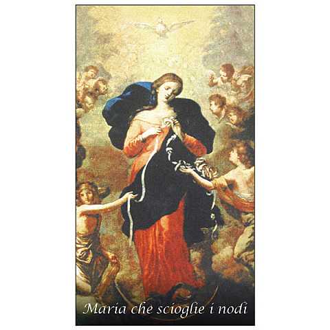 Immaginetta di Maria che scioglie i nodi con preghiera - 5,8 x 10,3 cm