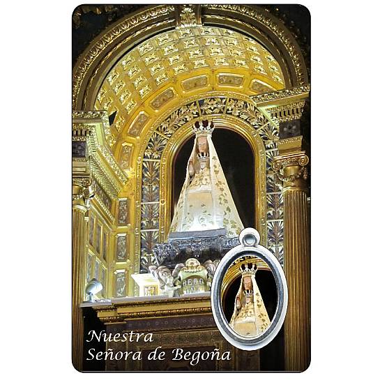 Card Madonna di Begona con medaglia resinata - 8,5 x 5,5 cm - Spagnolo