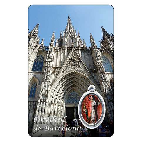 Card Cattedrale di Barcellona con medaglia di Santa Eulalia - 5,5 x 8,5 cm - in spagnolo