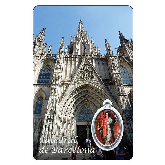 Card Cattedrale di Barcellona con medaglia di Santa Eulalia - 5,5 x 8,5 cm - in spagnolo