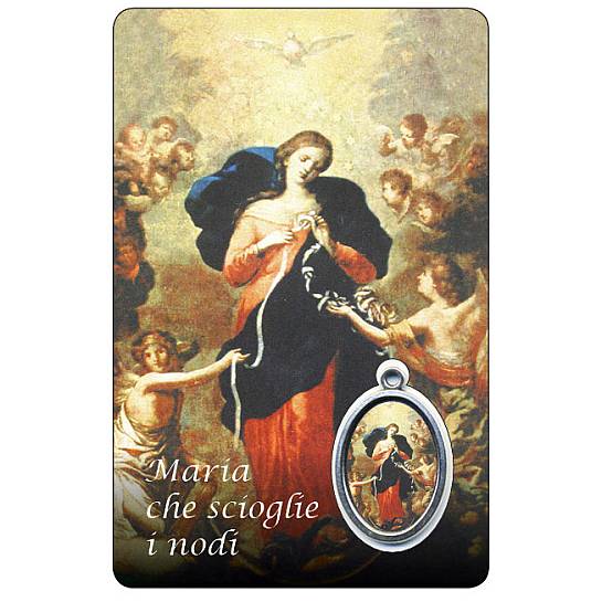 Card Maria che scioglie i nodi con medaglia - 5,5 x 8,5 cm