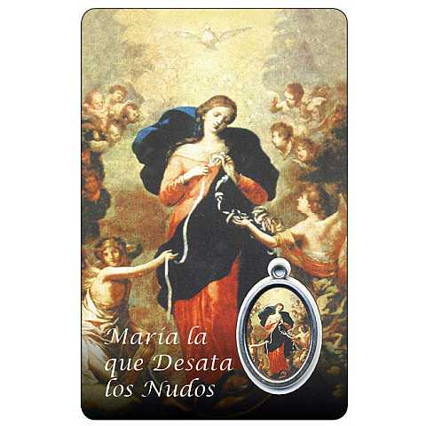 Card Maria che scioglie i Nodi con medaglia - 5,5 x 8,5 cm - spagnolo
