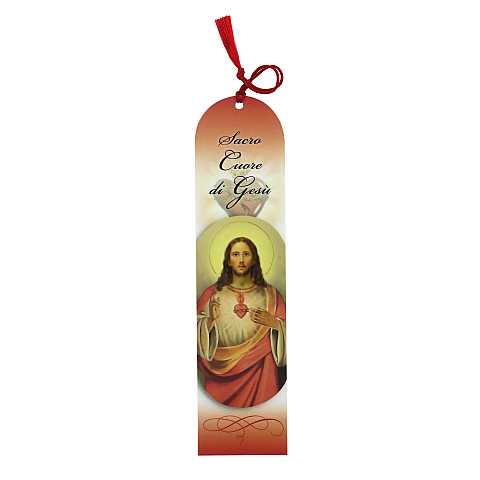 Segnalibro Sacro Cuore di Gesù a forma di cupola con fiocchetto rosso - 5,5 x 22,5 cm