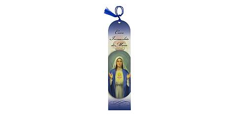 Segnalibro Sacro Cuore di Maria a forma di cupola con fiocchetto blù - 5,5 x 22,5 cm