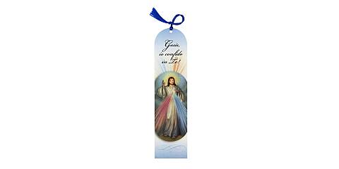 Segnalibro di Gesù Misericordioso / Divina Misericordia a forma di cupola con fiocchetto blu - 5,5 x 22,5 cm - spagnolo